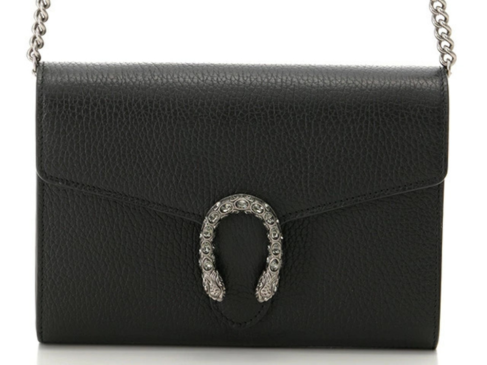 Gucci Bag Chain Shoulder Dionysus Wallet Leather Black
